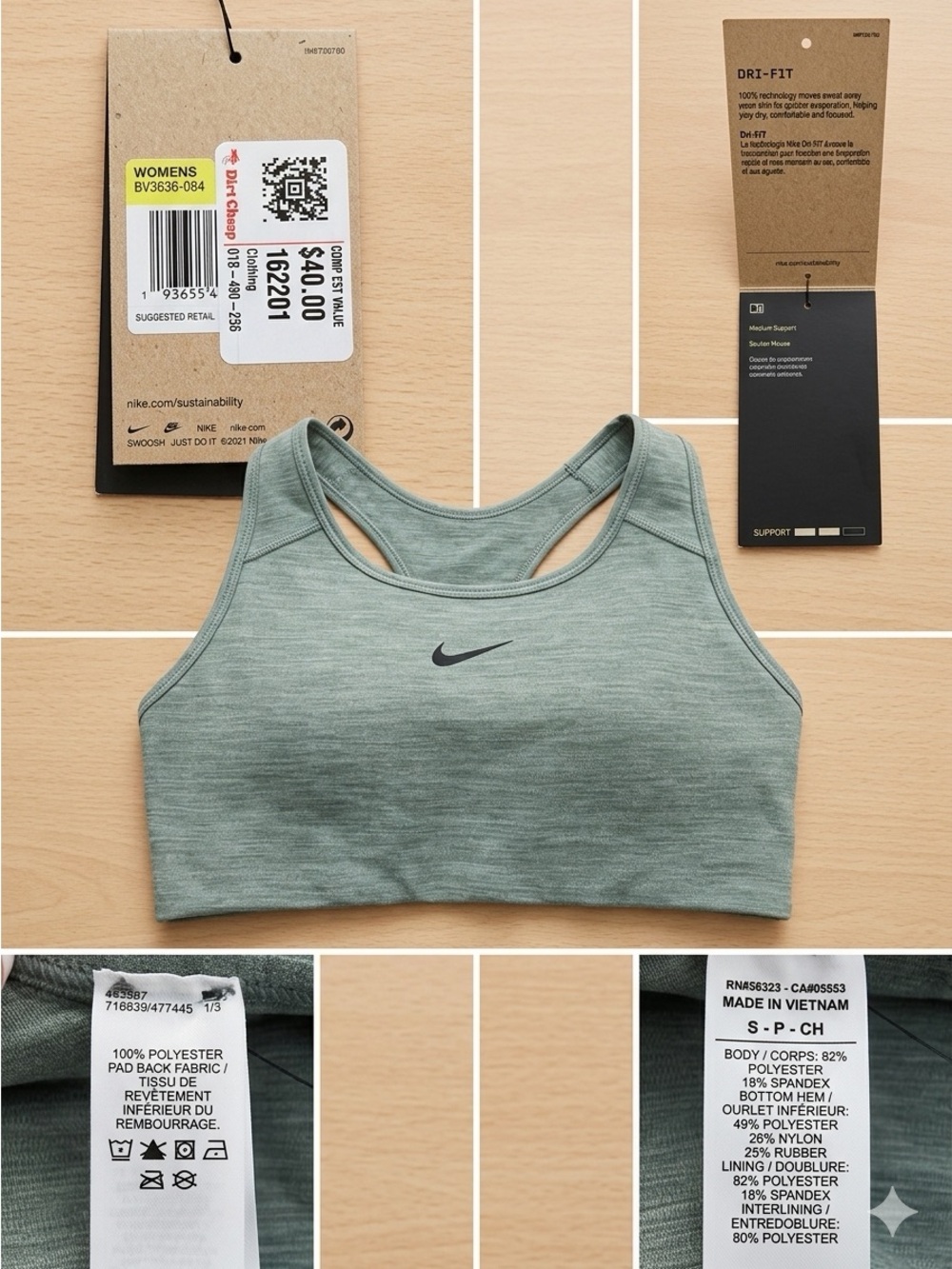 Nike Women’s Sage Green Dri-FIT Crop Sports Bra